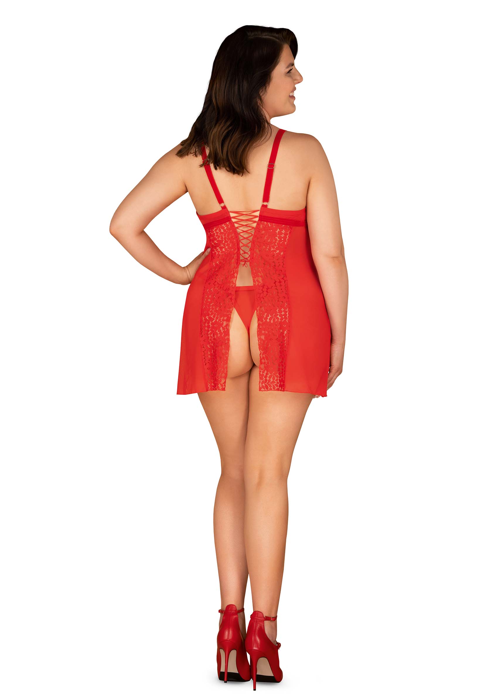 Blossmina Κόκκινο Σετ Chemise & Στρινγκ Plus Size