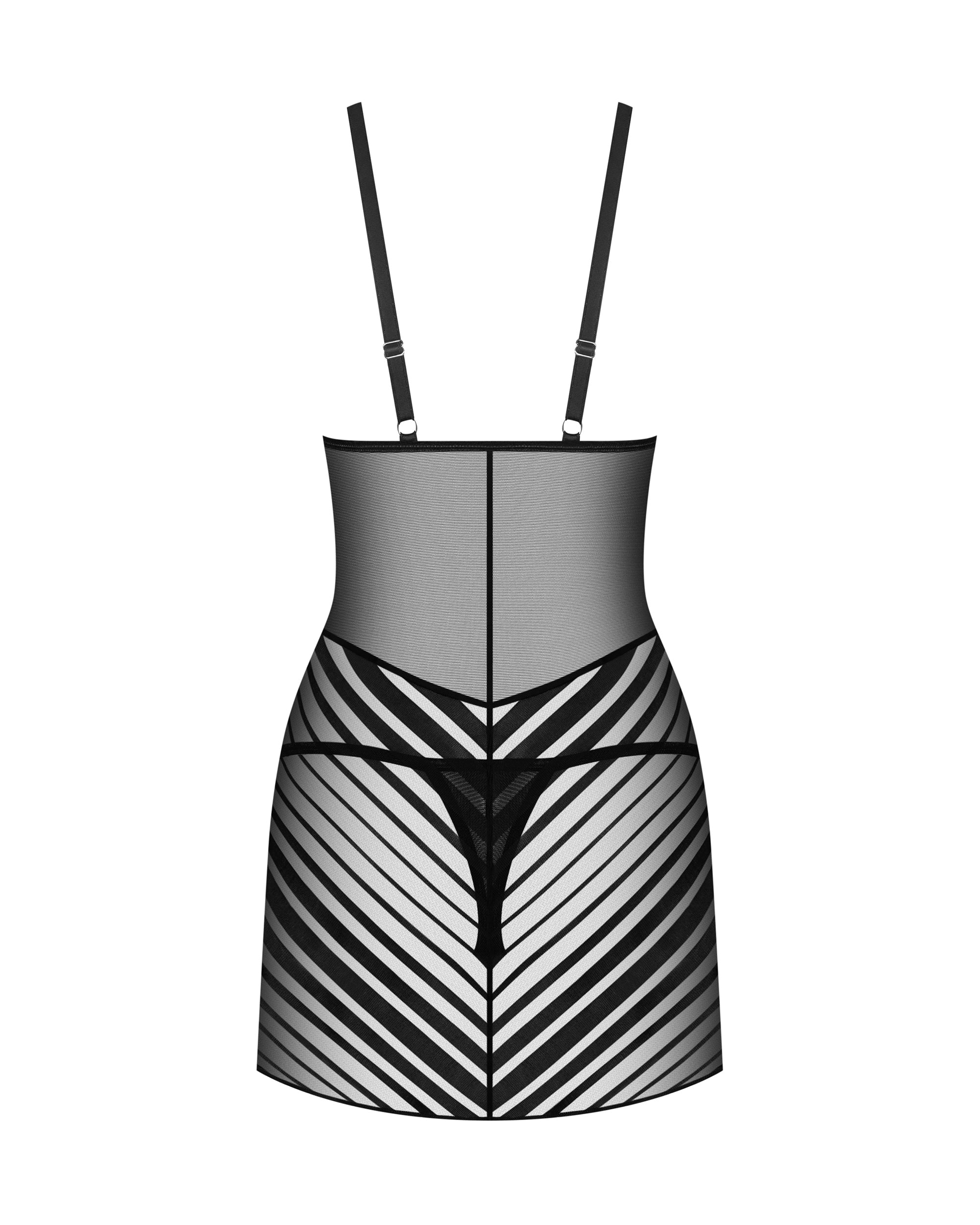 Lune Bellis Μαύρο Ριγέ Σετ Chemise & Στρινγκ