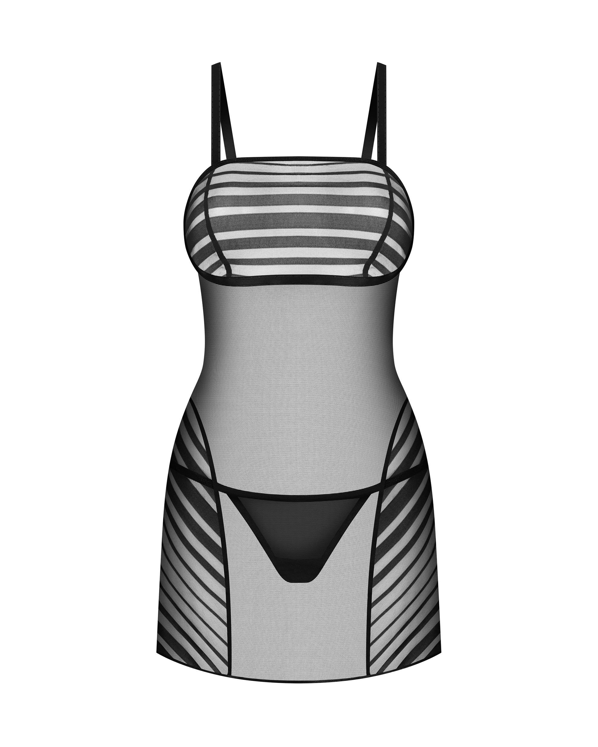Lune Bellis Μαύρο Ριγέ Σετ Chemise & Στρινγκ