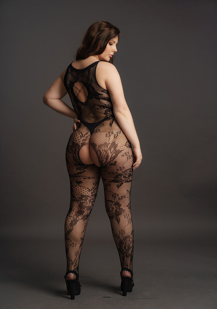 Μαύρο Bodystocking με Criss Cross Λεπτομέρειες – Plus Size