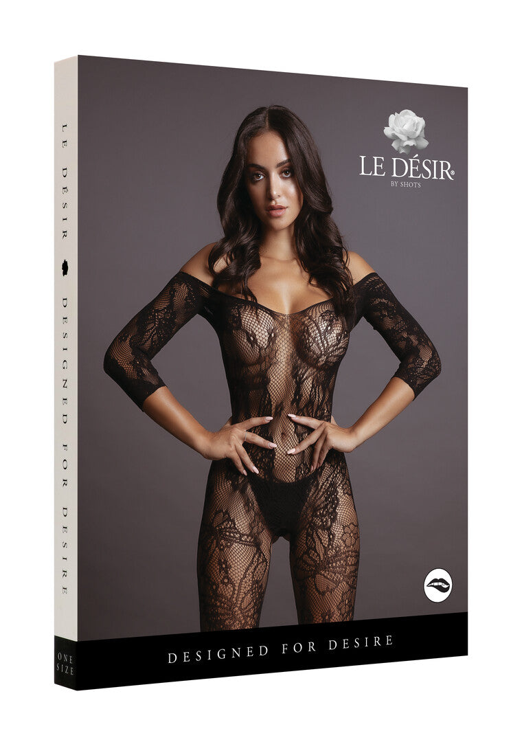 Μαύρο Bodystocking με Δαντέλα και Μανίκια – One Size