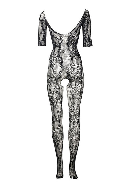 Μαύρο Bodystocking με Δαντέλα και Μανίκια – One Size