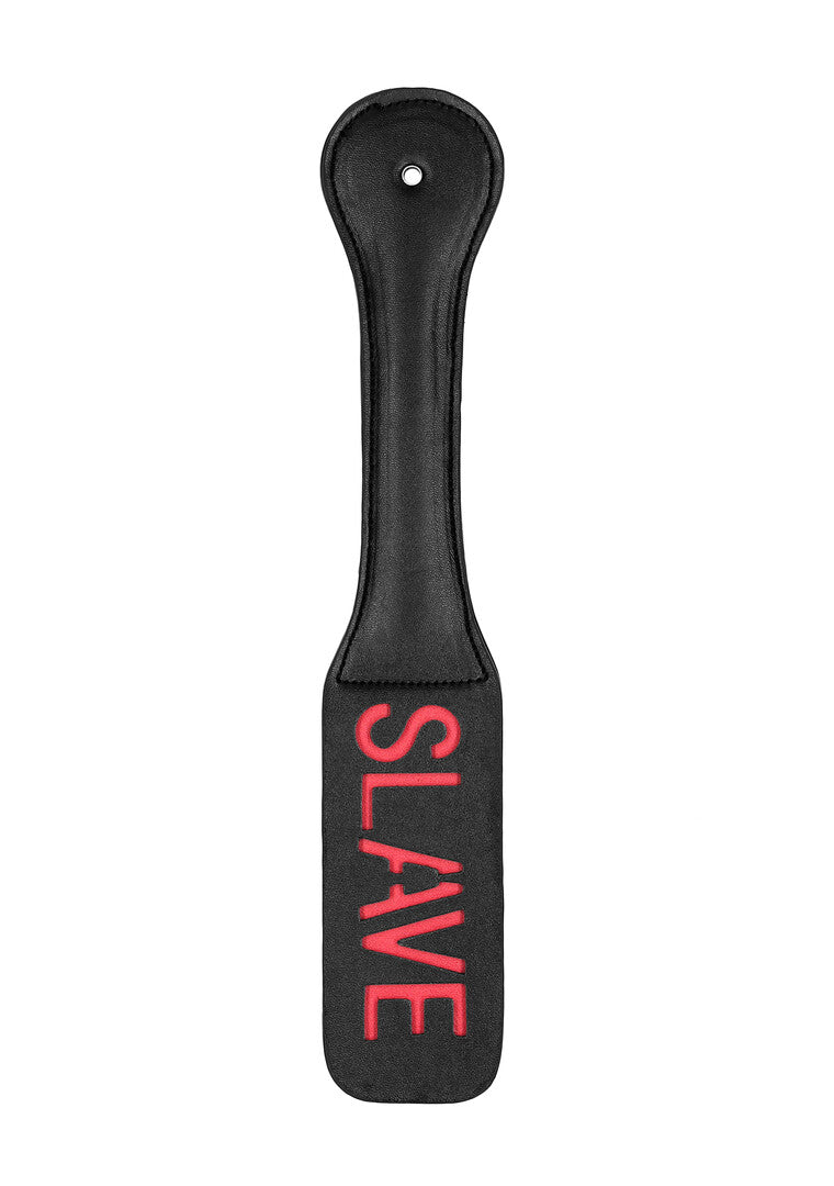 Μαύρο Δερμάτινο Paddle "SLAVE" με Ανάγλυφη Στάμπα
