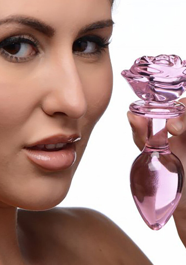 Pink Rose – Γυάλινη Πρωκτική Σφήνα Σε Σχήμα Τριαντάφυλλο (Large)