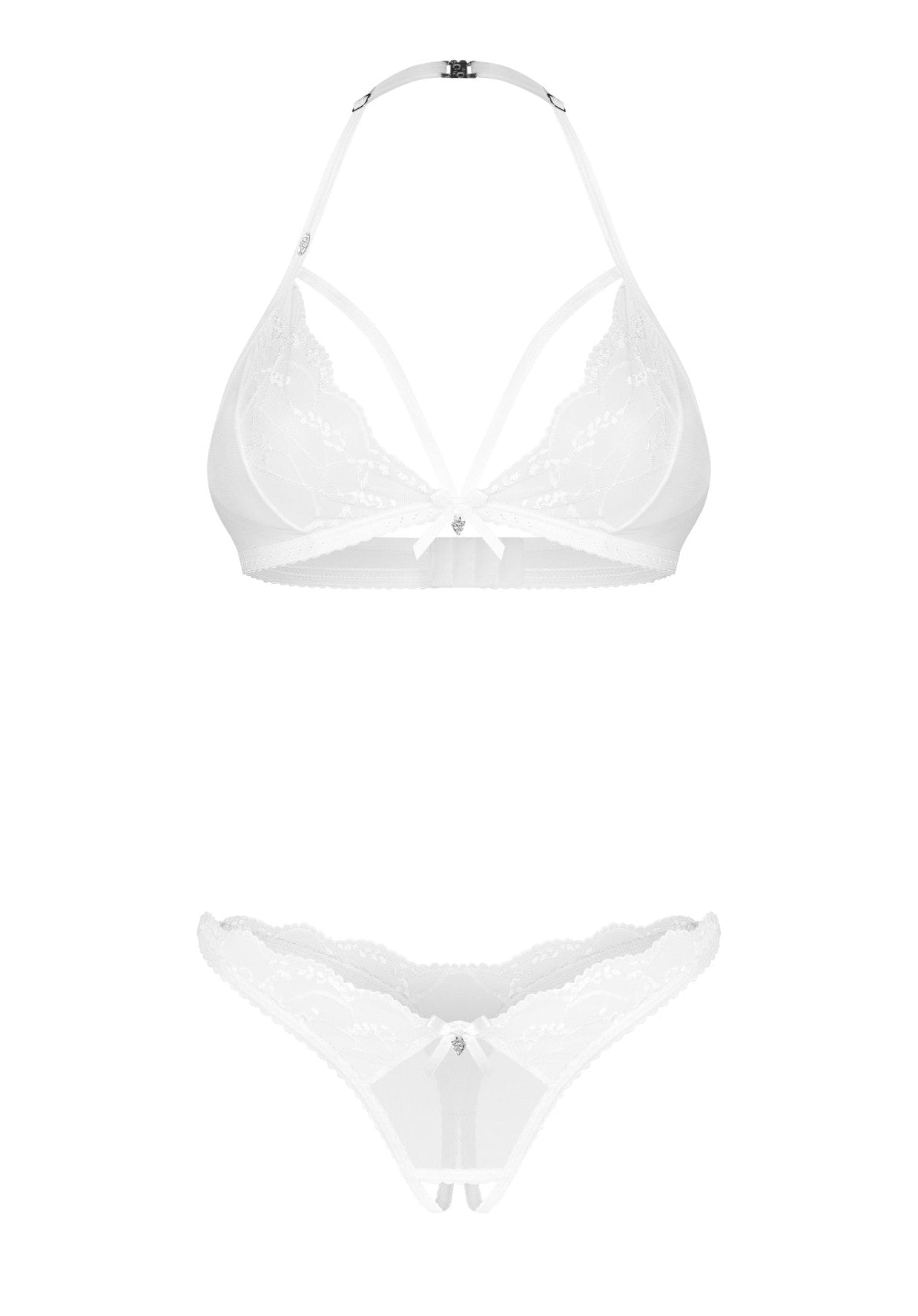 Weddya - Λευκό Σετ Σουτιέν, Στρινγκ & Crotchless Στρινγκ