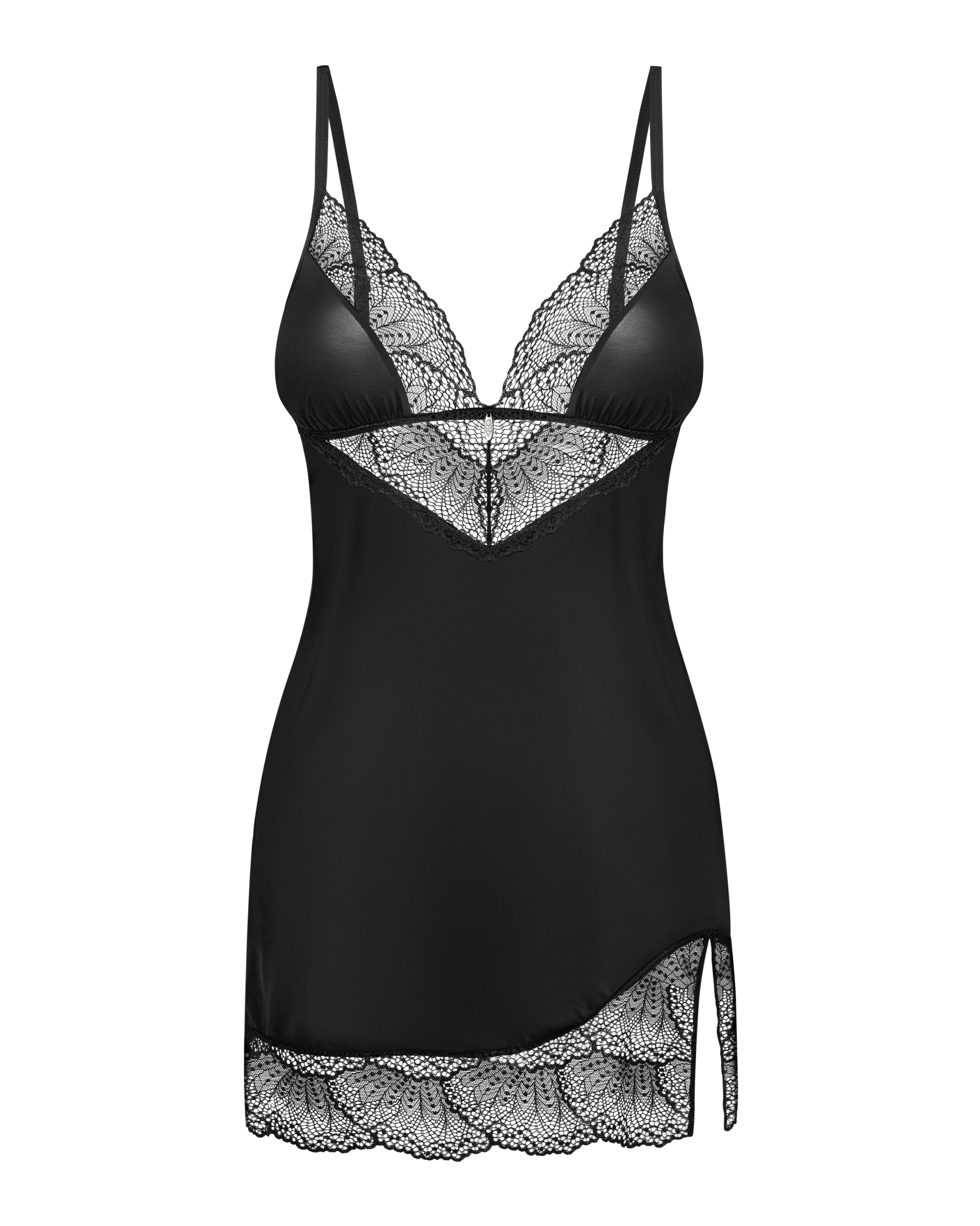 Lobellis  Μαύρο Σετ Chemise με Δαντέλα & Στρινγκ