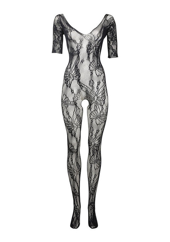 Μαύρο Bodystocking με Δαντέλα και Μανίκια – One Size