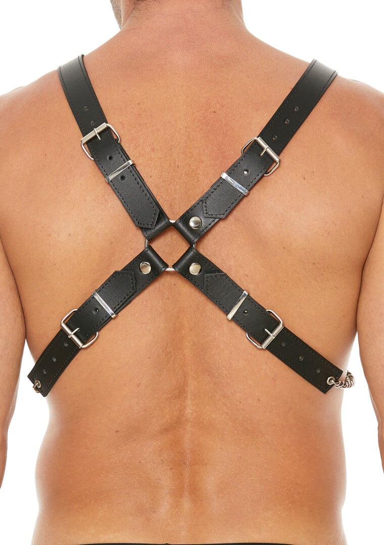 Ανδρικό Harness Σώματος Δερμάτινο Με Αλυσίδες