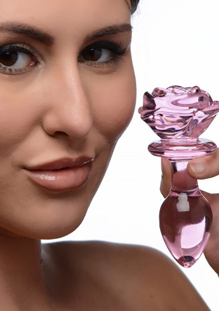Pink Rose – Γυάλινη Πρωκτική Σφήνα Σε Σχήμα Τριαντάφυλλο (Medium)