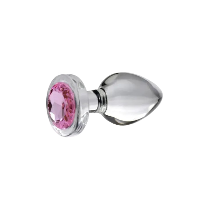 Pink Gem – Γυάλινη Πρωκτική Σφήνα με Ροζ Κρύσταλλο (Large)