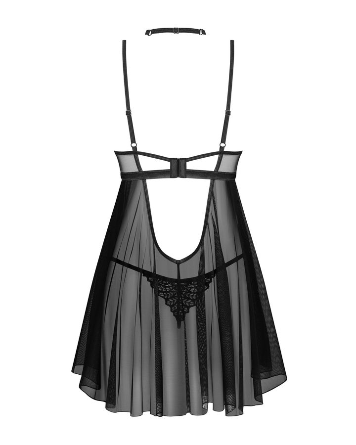 Donarella Μαύρο Σετ Babydoll, Choker & Στρινγκ